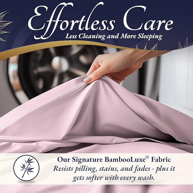 DECOLURE 100% Viscose Derived from Bamboo Sheets Cal King Size 4pcs - Ultra Soft & Luxuriously Cooling, 17" Deep Pocket,Double Stitching,Perfect for Hot Sleepers - King Bed Sheets (Light Pink)