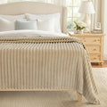 decorUhome Christmas Soft Fleece Light Brown Blanket Queen Size for Bed, Cozy Fluffy Plush Flannel Large Striped Throws for Couch Sofa, Lightweight Decorative Fuzzy Blanket for Woman, 90x90 Inches