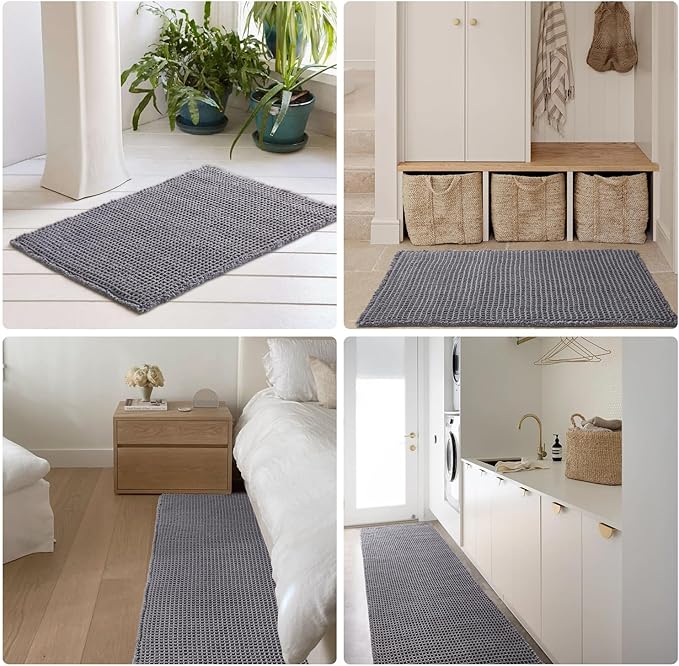 Waffle Runner Rug Bathroom, Long Boho Bathroom Rugs Non Slip Washable Super Absorbent Quick Dry Farmhouse Bath Decor, 60"x24" Grey