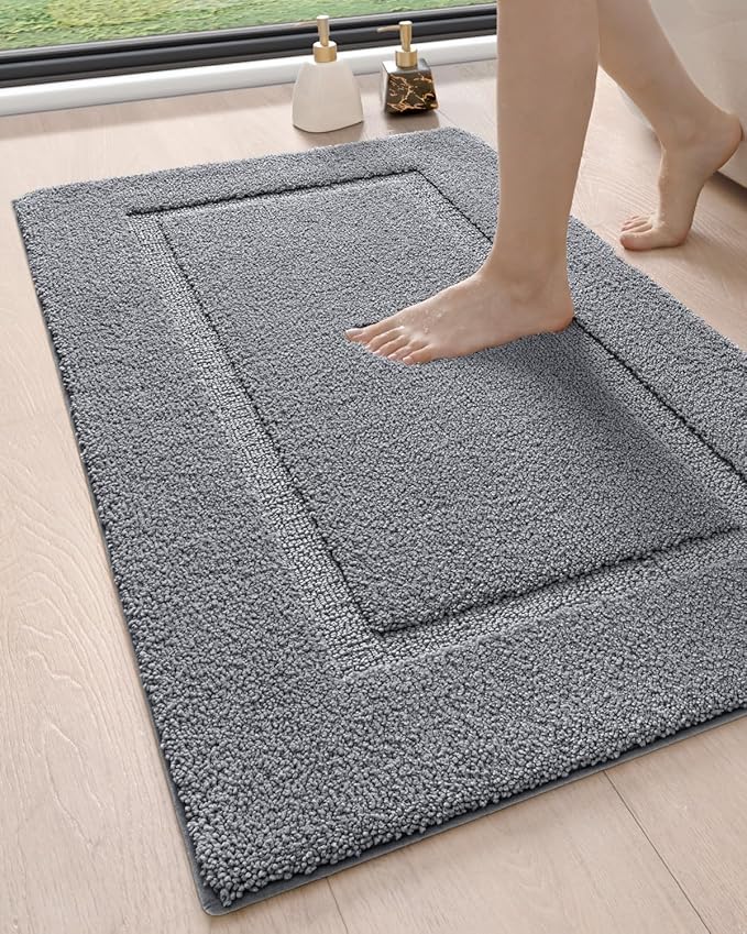DEXI Bathroom Rugs 43x24, Washable Non Slip Bath Mat for Shower Floor, Absorbent Quick Dry Bathmat with Rubber Backing, Ultra Soft Plush Carpet for Tub, Grey