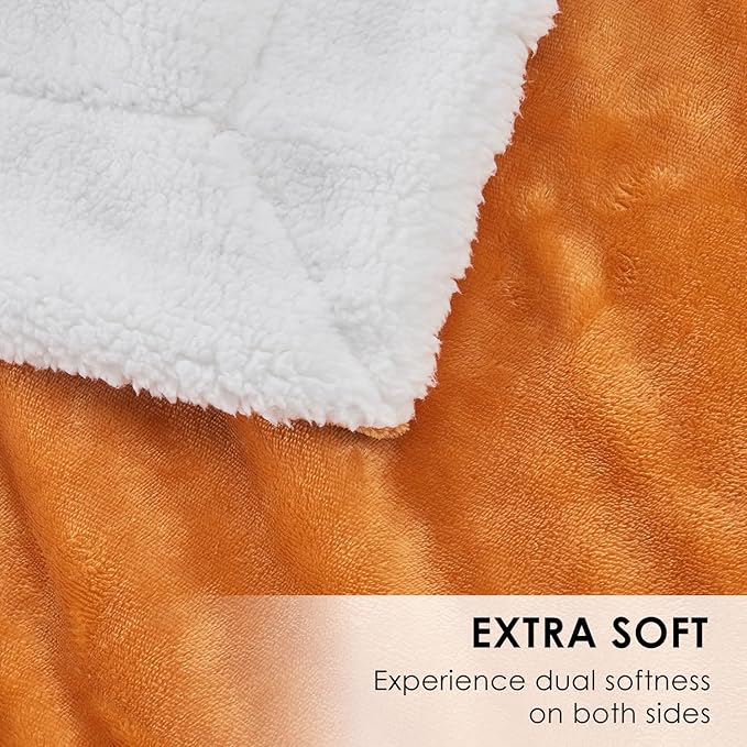 SOCHOW Sherpa Fleece Throw Blanket, Double-Sided Super Soft Luxurious Plush Blanket Twin Size, Burnt Orange, 60x80 inches
