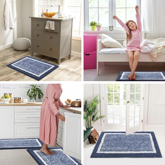CozeCube Bath mats for Bathroom Non Slip, Fluffy Absorbent Microfiber Bath mat Washable, Aesthetic Bathroom Rugs, Small Navy Blue Bath mat, Navy Blue, 24" x 16"