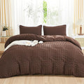 AveLom Brown Duvet Cover King(104 x 90 inches), 3 Pieces (1 Duvet Cover, 2 Pillow Cases), Seersucker Striped Soft Washed Microfiber Textured Duvet Cover Set with Zipper Closure, Corner Ties