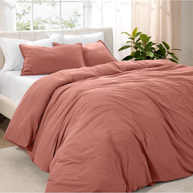 Bare Home Microfiber Duvet Cover Set - Ultra Soft Washed Microfiber - Oversized King Size - Linen-Like Look - Easy Care - Breathable Fabric - Our Softest Duvet Cover Set (Oversized King, Dusty Rose)