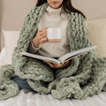 SAMIAH LUXE Sage Green Chunky Knit Blanket Throw 50x70, Chenille Chunky Knit Throw Blanket for Living Room Decor or Boho Decor, Thick Yarn Knitted Blankets for Couch or Bed, Knitted Crochet Blankets