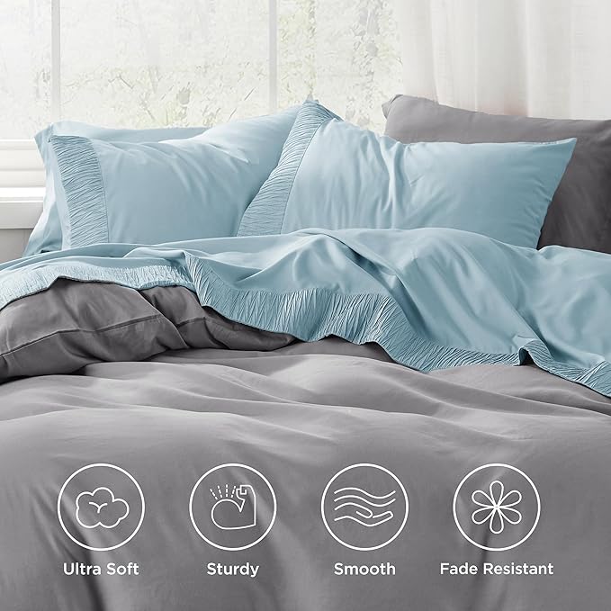 Bedsure Queen Sheet Set - 4 Pieces Soft Queen Size Sheets - Breathable & Cooling - Hotel Luxury - Easy Care Polyester Microfiber Bedding for Women, Men, Light Blue
