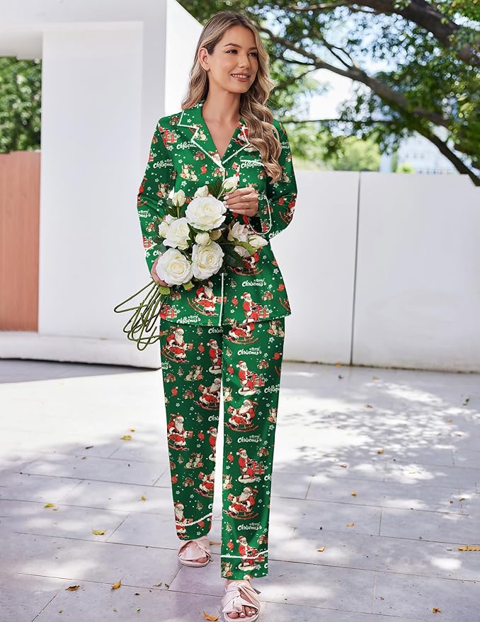 Ekouaer Satin Pajama Set for Women Silky Sleepwear Long Sleeve Top and Pants Button Down Pjs Lounge Set