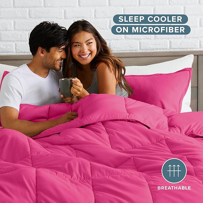 Bare Home Comforter Set - Full Size - Ultra-Soft - Goose Down Alternative - Premium 1800 Series - All Season Warmth (Full, Pink)