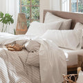 MooMee Bedding Sheet Set 100% Washed Cotton Linen Like Textured Breathable Durable Soft Comfy (Solid Off White, King)