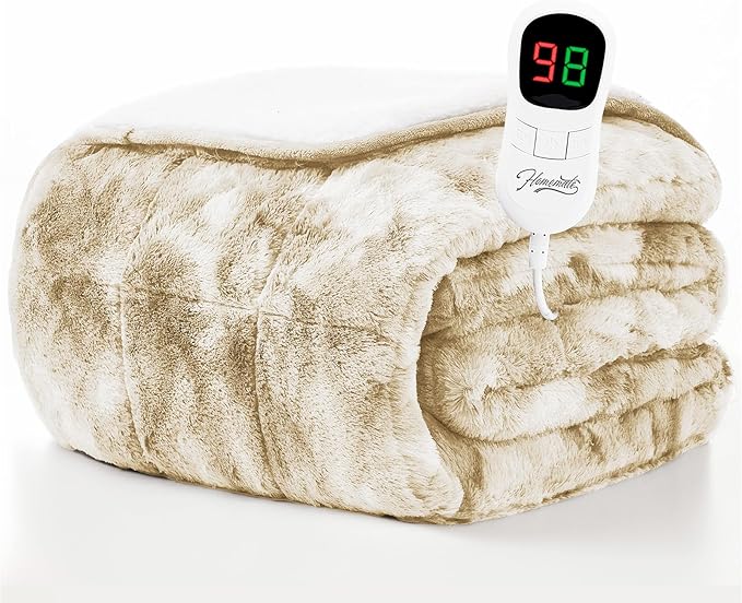 Homemate Heated Weighted Blanket for Adults - 62"x84" 20lbs Electric Throw Fast Heating Heavy Blanket 1/2/4/6/8 Hour Auto Off 10 Heat Levels Over-Heat Protection Luxury Faux Fur Sherpa