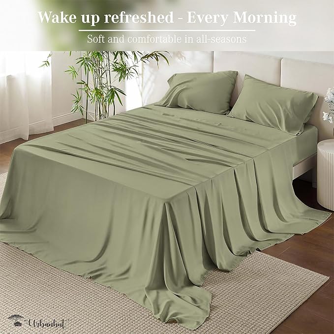 URBANHUT 1000 Thread Count King Size Egyptian Cotton Sheets, Long Staple Soft & Breathable, 4 Pc Bed Sheet Sets for King Size Bed, Luxury Hotel Sateen Sheets Fits 16" Deep Pocket - Sage