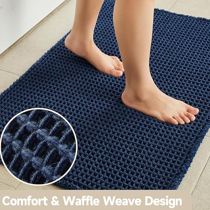 Waffle Runner Rug Bathroom, Long Boho Bathroom Rugs Non Slip Washable Super Absorbent Quick Dry Farmhouse Bath Decor, 72"x24" Navy Blue