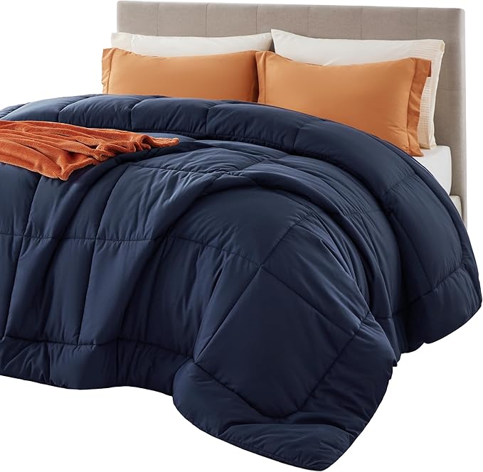 Bedsure Comforter Duvet Insert - Quilted Comforters Queen Size, All Season Duvet, GentleSoft Down Alternative Bedding, with 8 Tabs, Gifts for Women/Men, Navy Blue, Queen 88 x 88 Inches