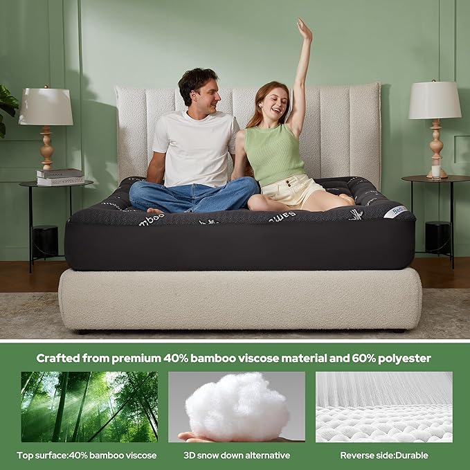BEDLORE Full Size Mattress Topper Viscose Derived from Bamboo, Thick Pillow Top Mattress Pad with Stretchable Pockets for 6"-15" Mattress, Breathable Mattress Topper for Back Pain Relief(Dark Gray)