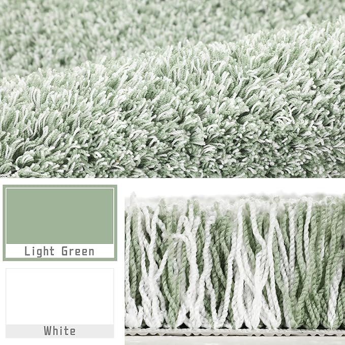 Yimobra Light Green and White Bathroom Rugs Non Slip Washable 44x24, Ultra Soft and Water Absorbent Bath Mats, Plush Fluffy Shower Mat Outside, Luxury Microfiber Thick Matts for Bathroom Floor/Tub