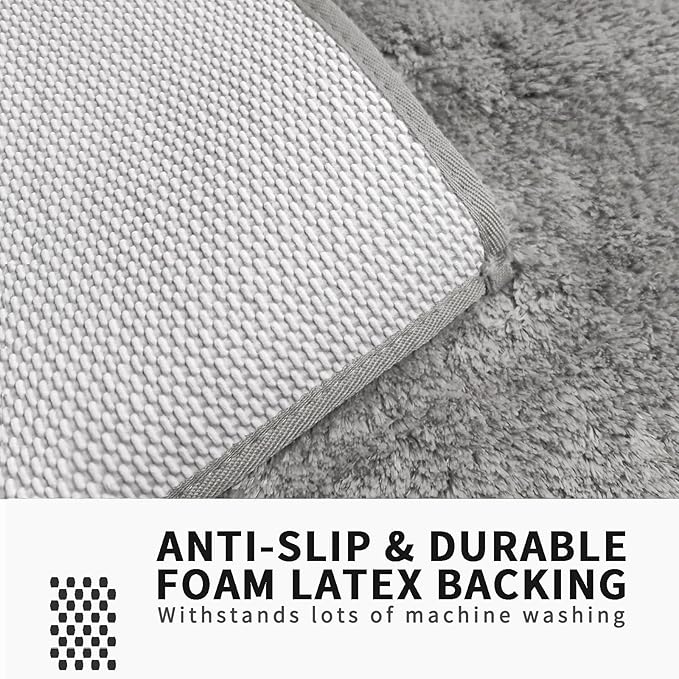 FIFU Bathroom Rugs 20" W x 32" L, Bath Mat for Bathroom, Bedroom, Laundry Room & Kitchen, Non-Slip Rubber Latex Backing, Extra Soft and Absorbent Microfiber Carpet, Machine Washable Rug, Silver Gray