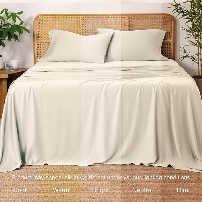 Bare Home 100% Rayon Made from Bamboo Luxury Full Sheet Set - 4 Piece Bedding Set - Deep Pockets - Cooling Sheets - Breathable - Easy Fit - Soft Bedding Sheets & Pillowcases (Full, Sand)
