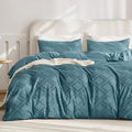 JELLYMONI Duvet Cover King Size Grayish Blue - 3PCS Boho Duvet Cover Set Plaid Polyester Tufted Bohemian Jacquard Knit Textured Comforter Cover 104×90in Rhombic Geometric Pattern Zipper Corner Tie