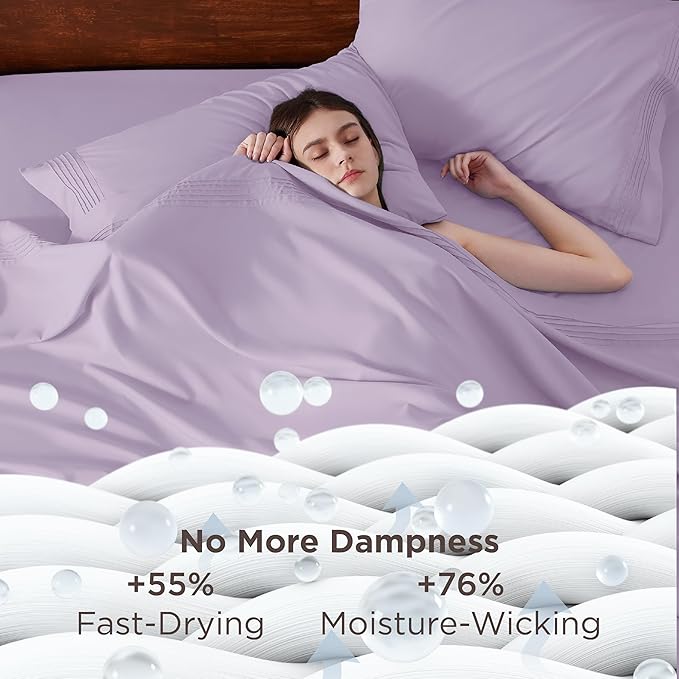 Bedsure Deep Pocket Full Size Bed Sheets Set - Fits Mattresses Up to 21 Inches Thick - 4 Piece GentleSoft Bed Sheets, Moisture Wicking, Cooling Bedsheet & Pillowcases, Easy & Secure Fit, Light Purple