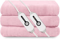 Electric Heated Blanket 90"x100" King Size, Soft Coral Fleece, Dual Controllers with 4 Heating Levels and 10 Hours Auto-Off, Machine Washable, Cozy Plush Fabric for Home, Pink