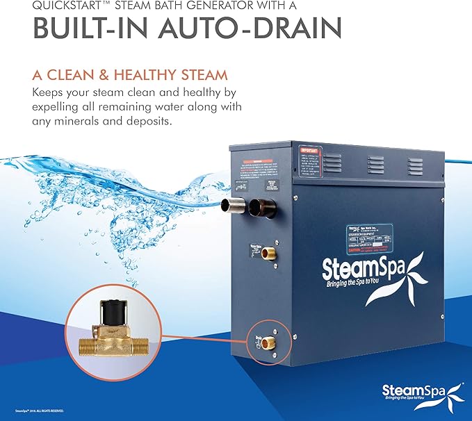 STEAMSPA 4.5kW Steam Sauna Generator Sentry Series 240V Steam Generator with Touch Screen, Steamhead, Built-in Steam Shower Auto Drain, ACU Quickstart Steam Bath Generator (Black)