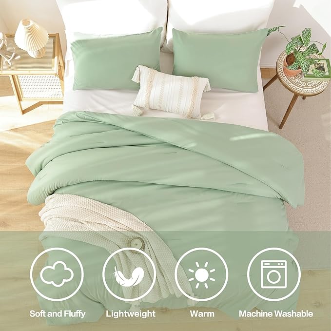 ROSGONIA Sage Green Twin/Twin XL Comforter Set for College Girls Boys, 1 Sage Comforter & 1 Pillowcase, Lightweight Kids Comforter Sets Dorm Bedding