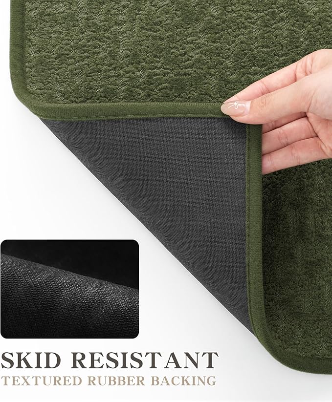 chakme Bathroom Rug Sets 2 Piece, Ultra Thin Bath Mat Quick Dry Bath Mat Set, Absorbent Bath Mat for Bathroom Non Slip Machine Washable, (Dark Green, 2 Piece)