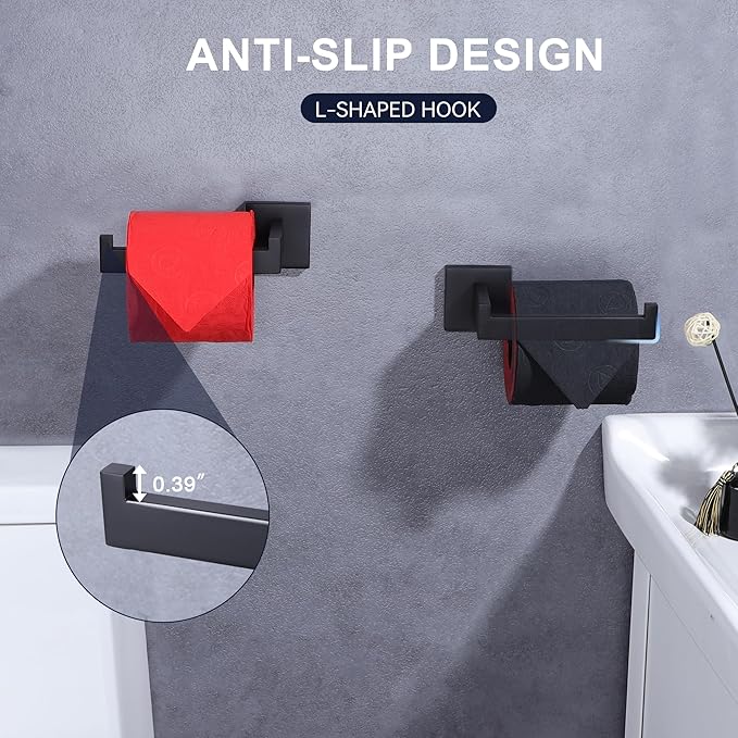 LANC Black Toilet Paper Holder, Bathroom Toilet Paper Roll Holder Wall Mounted Modern Matte Black TP Holder for Bathroom Kitchen Washroom Stainless Steel Left and Right 2 Pack, A8807MB-LRP2