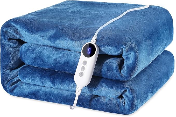 Heated Blanket 72"x84" Full Size, Dual-Sided with Soft Flannel & Sherpa Fabric, Electric Blanket with 9 Heating Levels & 2-10 Hours Auto Off, Machine Washable, Blue