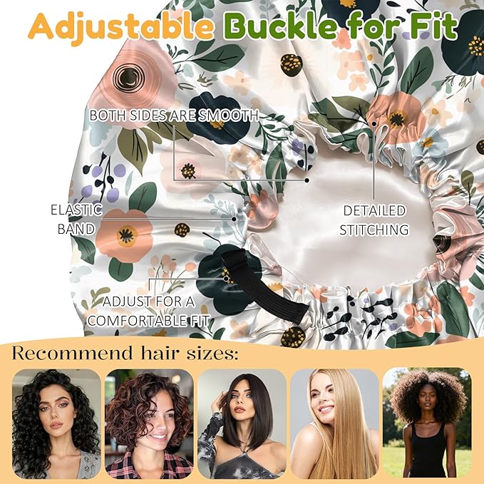 2 PCS Bonnets for Women Girls Satin Hair Bonnet Silk Adjustable Elastic Double Layer Hair Wrap Sleep Cap Comfort Cute-Floral