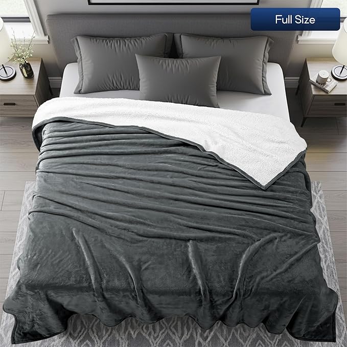 Utopia Bedding Sherpa Blanket Full Size (Grey, 90x84 Inches) - Soft Lightweight Plush Fleece Reversible Blanket for Bed, Sofa, Couch, Camping and Travel