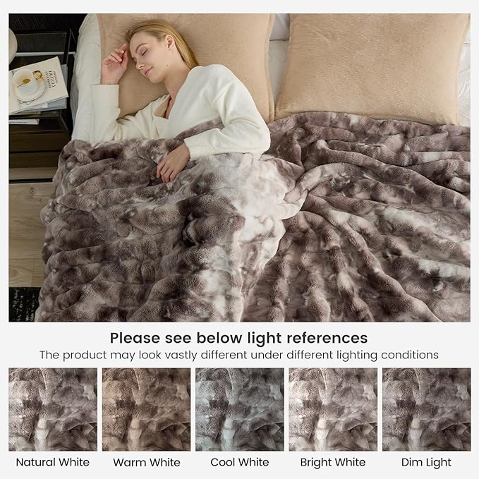 Cozy Bliss Faux Fur Throw Blanket for Couch, Fuzzy Soft Plush Thick Striped Blanket for Sofa Bedroom Living Room, 50 * 60 Inches Tie-dye Grey