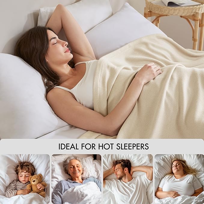 Madison Park Queen Size Blanket, 70% Rayon Bamboo-Based, 30% Cotton, Breathable for Hot Sleepers Menopause, Ultra Soft and Snag-Resistant, Summer Blanket for Bed or Couch, Queen 90"x90" Ivory