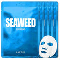 LAPCOS Seaweed Sheet Mask, Daily Face Mask with Hyaluronic Acid to Smooth and Purify Skin, Korean Beauty Favorite, 5-Pack