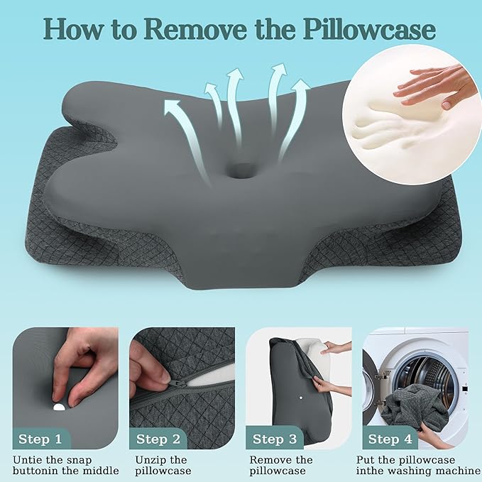 Cervical Neck Pillow for Sleeping,Memory Foam Pillows for Neck Pain Relief,Ergonomic Neck Support Contour Pillow for Side Back Stomach Sleepers,Orthopedic Breathable Pillowcase(Dark Grey)