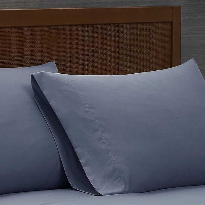 London Fog Garment Washed Solid Sheet Set Blue Microfiber 4-Piece King Sheet Set, Solid Themed, Deep Pocket, Adult and Teen, Oeko-TEX Certified