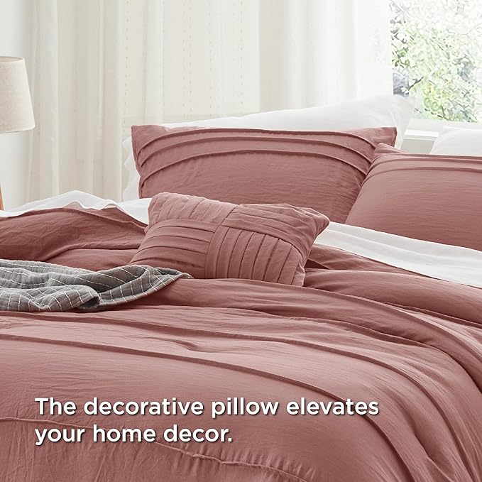 Bedsure King Comforter Set - 4 Pieces Pinch Pleat Bed Set, Dusty Pink Boho Bedding for All Season, 1 Soft Comforter, 2 Pillowcases, 1 Decorative Pillow