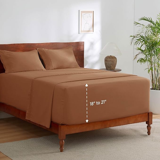 Bedsure Deep Pocket Queen Sheets Set - Fits Mattresses Up to 21 Inches Thick - 4 Piece GentleSoft Bed Sheets, Moisture Wicking, Soft & Cooling Bedsheet & Pillowcases, Easy & Secure Fit, Burnt Orange