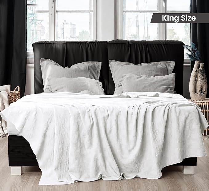 Utopia Bedding White 100% Cotton Blanket [King Size - 90x108 Inch] 350GSM Lightweight, Soft and Breathable Thermal Blanket for All Seasons