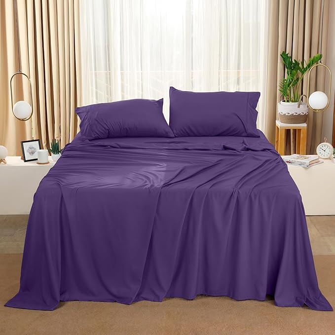 Utopia Bedding Full Sheet Set – 4 Piece Bed Sheets for Full Size Bed, Soft and Breathable Microfiber, Includes 1 Fitted Sheet, 1 Flat Sheet and 2 Pillowcases (Egg Plant)