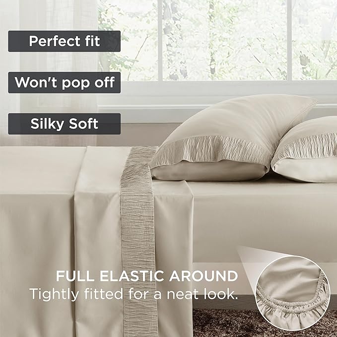 Bedsure California King Sheet Sets - 4 Pieces Soft Cal King Sheets - Breathable & Cooling - Hotel Luxury - Easy Care Polyester Microfiber Bedding for Women, Men, Linen