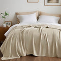 Twin Size Blanket, 70% Rayon (Derived from Bamboo) and 30% Cotton, Lightweight Jacquard Weave, Breathable and Soft Summer Blanket for Bed or Couch, 66” x 90”, Khaki