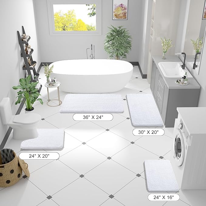 OLANLY Bathroom Rugs 50x30, Extra Soft Absorbent Chenille Bath Rugs, Rubber Backing Quick Dry, Machine Washable Bath Mats for Bathroom Floor, Tub and Shower, Home Decor Accessories, White