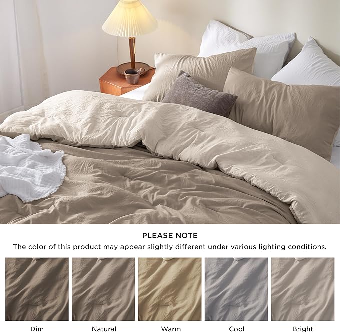 Bedsure Twin/Twin XL Comforter Set, Reversible Khaki Soft Prewashed Bedding for All Seasons, 2 Pieces Warm Down Alternative Bed Set, 1 Lightweight Comforter (68"x88") and 1 Pillowcase