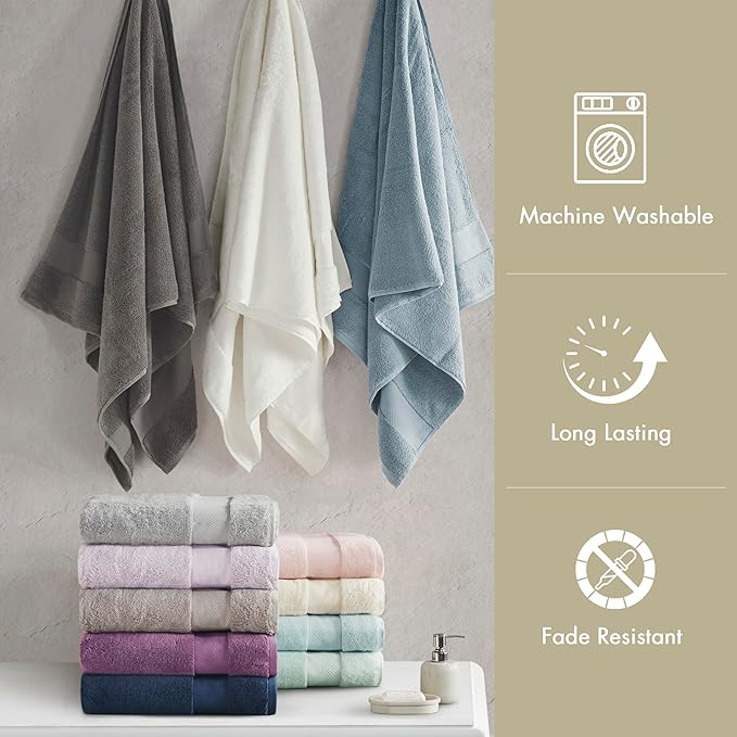 Madison Park Turkish 100% Cotton 600Gsm Luxury Premium Thick Soft Absorbent Hotel Bathroom Towel Set Shower Hand Face Washcloths, Assorted Sizes, Natural 6 Piece