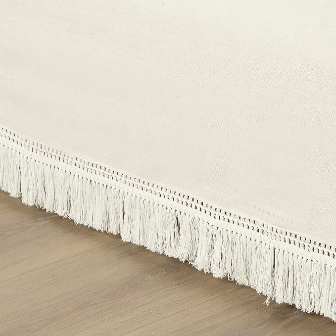 Lush Decor Boho Fringe 15-Inch Tailored Drop Easy Fit Bedskirt, King, Off-White