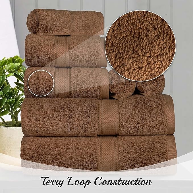 Superior Egyptian Cotton Pile Bath Sheet Set of 2, Ultra Soft Luxury Towels, Thick Plush Essentials, Absorbent Heavyweight, Guest Bath, Hotel, Spa, Home Bathroom, Shower Basics, Chocolate
