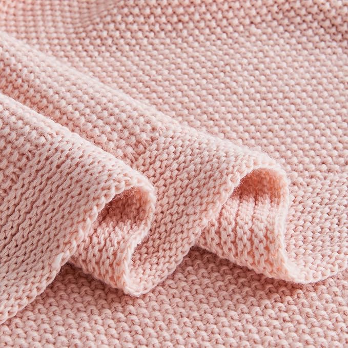 CozeCube Pink Throw Blanket for Couch, Soft Cozy Cable Knit Throw for Bed Sofa Living Room, Lightweight Warm Decorative Farmhouse Christmas Blanket, 50"x60", Pink