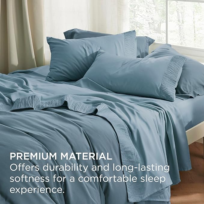 Bedsure California King Sheet Sets - 4 Pieces Soft Cal King Sheets - Breathable & Cooling - Hotel Luxury - Easy Care Polyester Microfiber Bedding for Women, Men, Mineral Blue