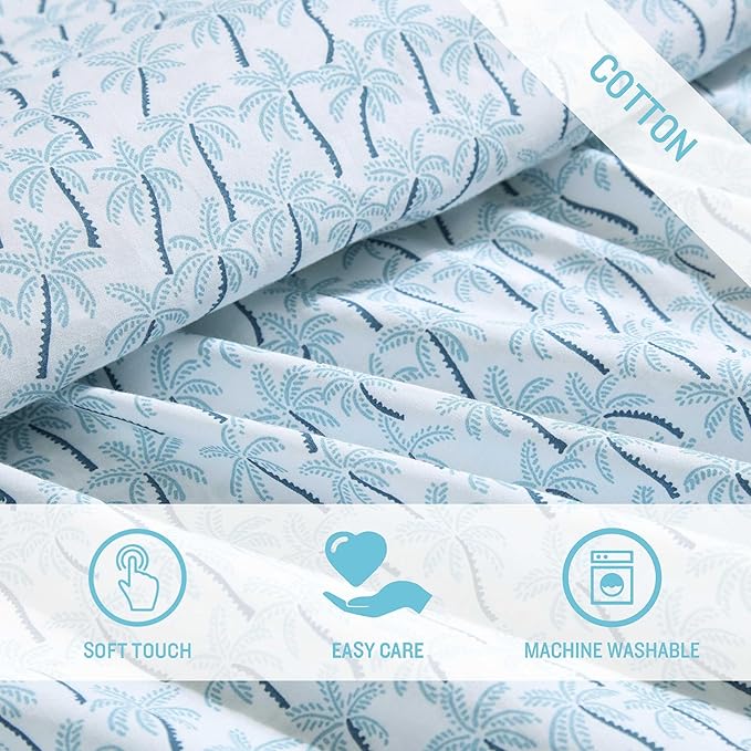Tommy Bahama - Queen Sheet Set, Super Soft Cotton Percale Bedding with Matching Shams, Tropical Bedding Set, Oeko-Tex Certified (Palmtastic Blue, Queen)